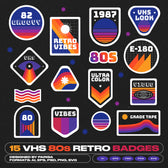 15 VHS 80s Retro Style Badges