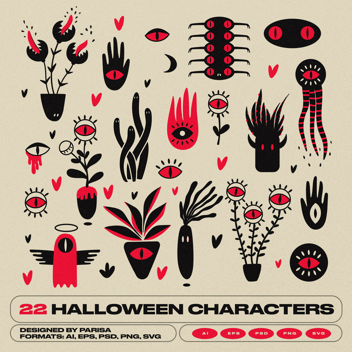 22 Halloween Scary Plants & Characters by Parisa-Artstudio, preview 4