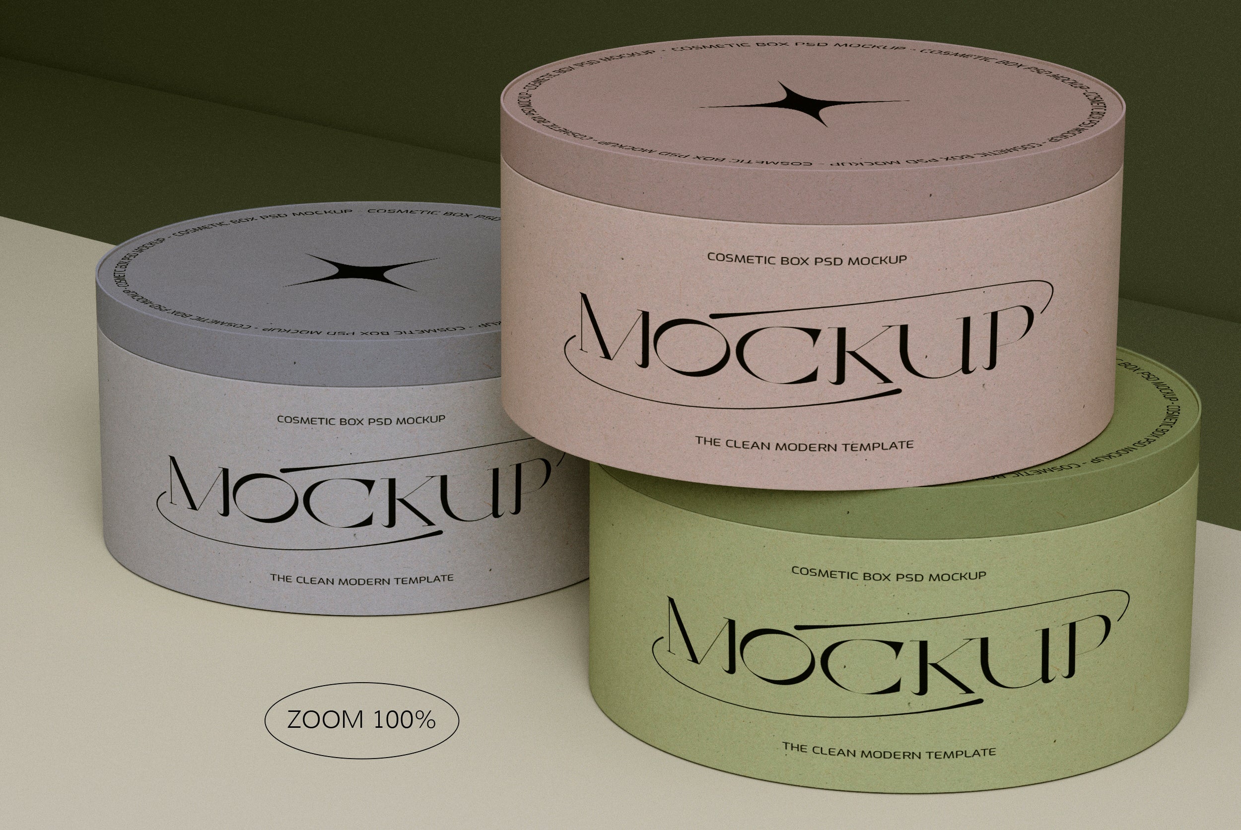 3 Round Cardboard Boxes PSD Mockup