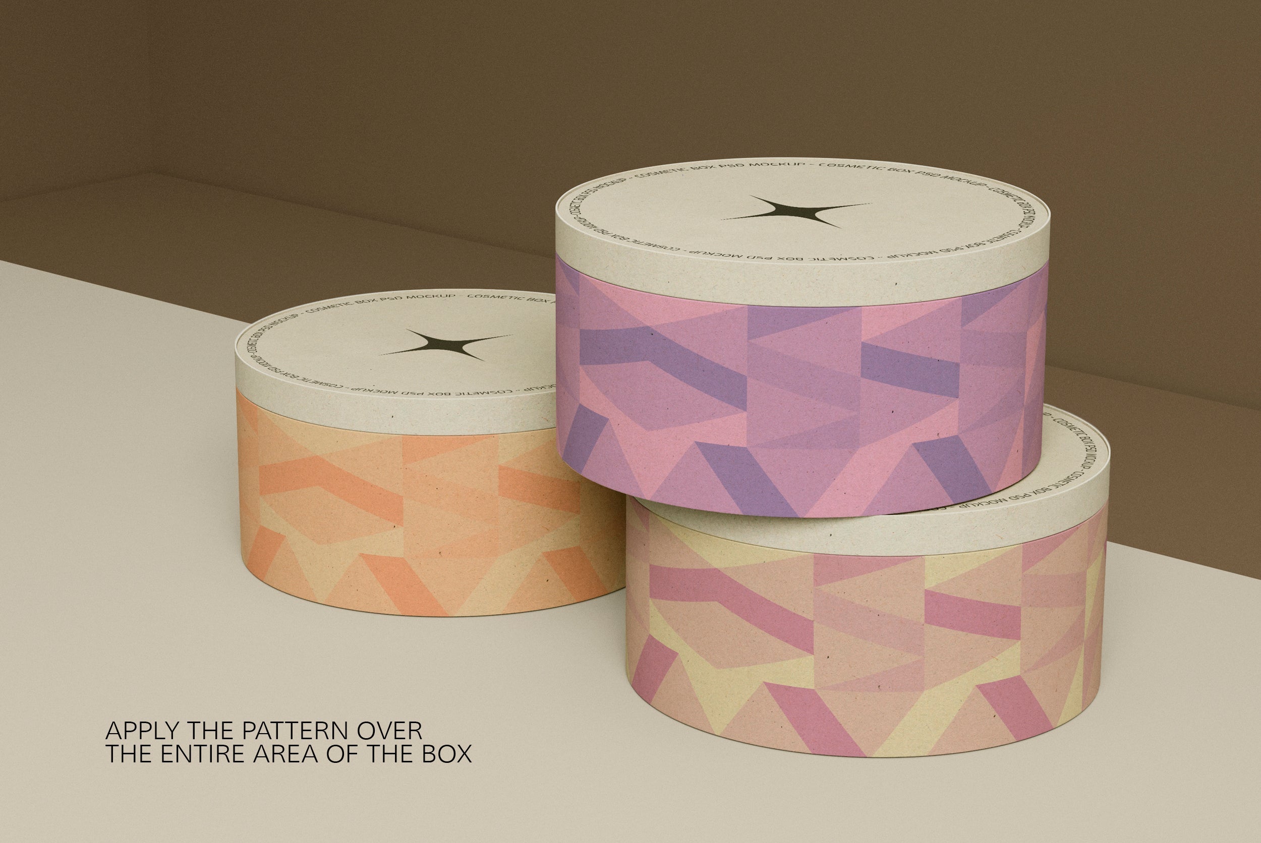 3 Round Cardboard Boxes PSD Mockup