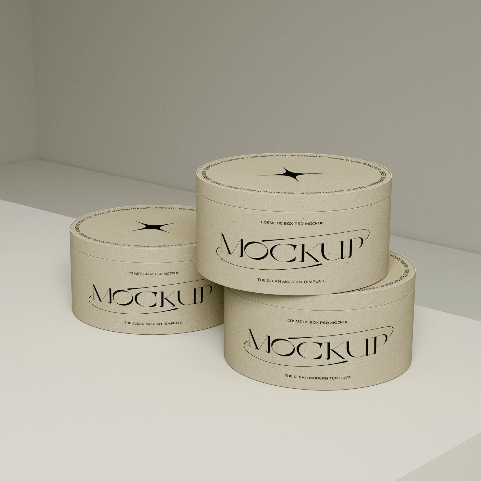3 Round Cardboard Boxes PSD Mockup