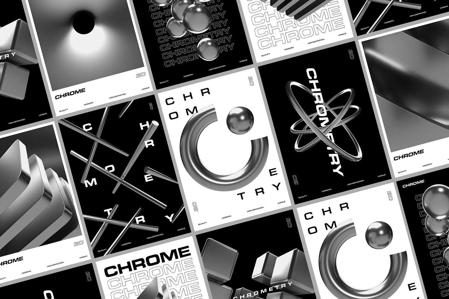 Chrome Geometrical 3D Shapes