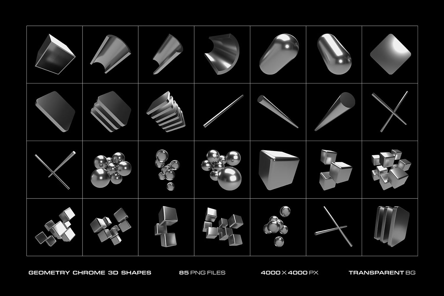 Chrome Geometrical 3D Shapes