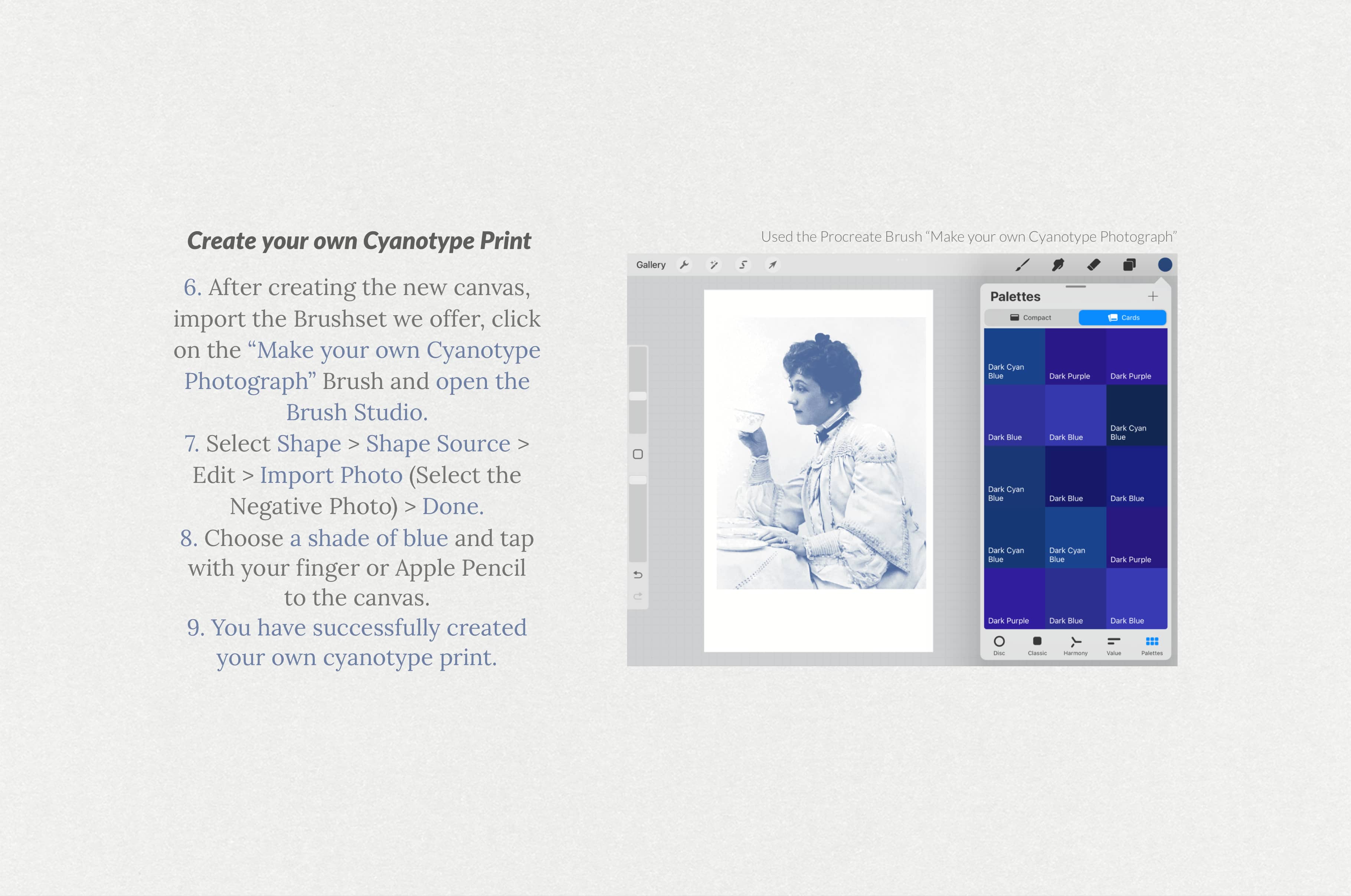 Cyanotype Print (Blueprint) Effect Procreate Brushes
