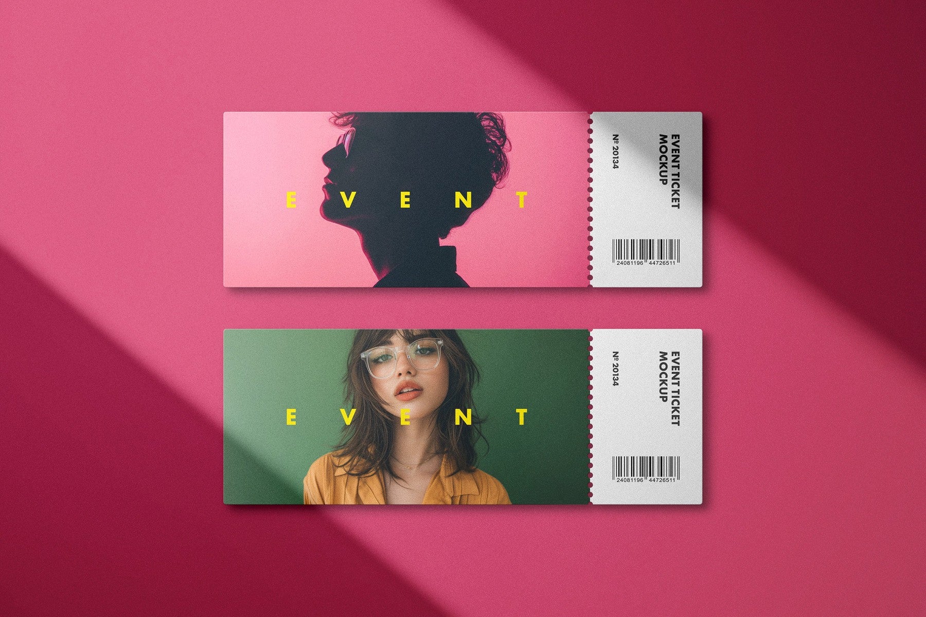 Event Ticket Mockups with Shadow Overlays