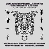Grunge Horror Stamp Brush & Illustration Pack 40 Distressed Gothic Illustrations.