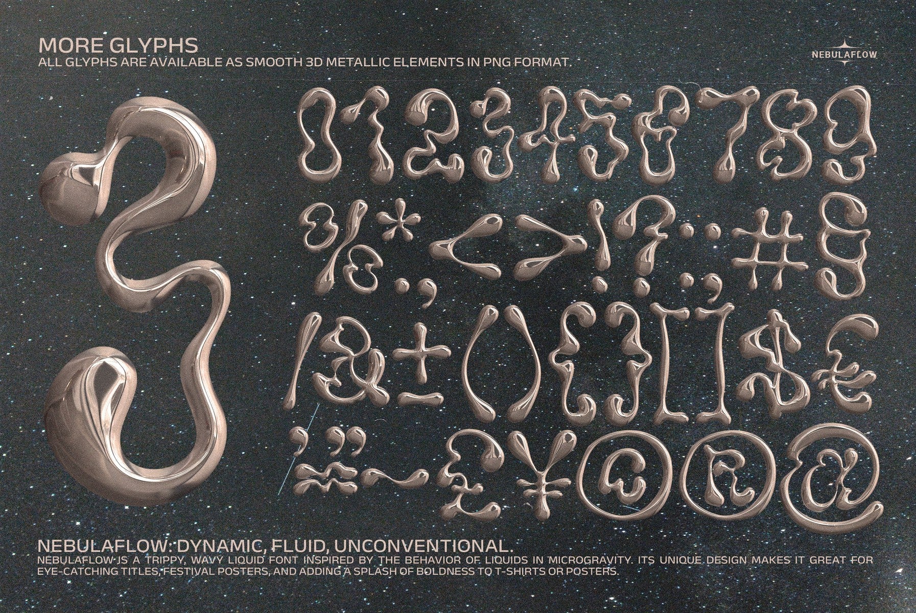 The Nebula Flow Font - Chrome Typeface