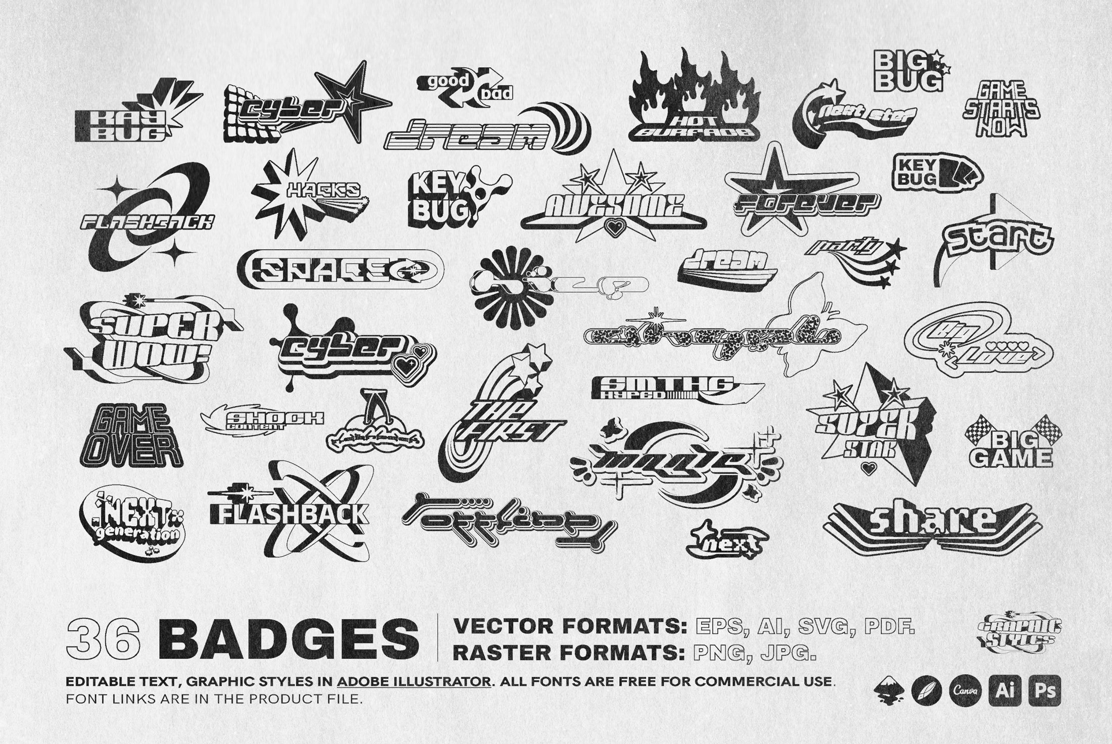 Y2K 240 Shapes Badges Graphic Styles