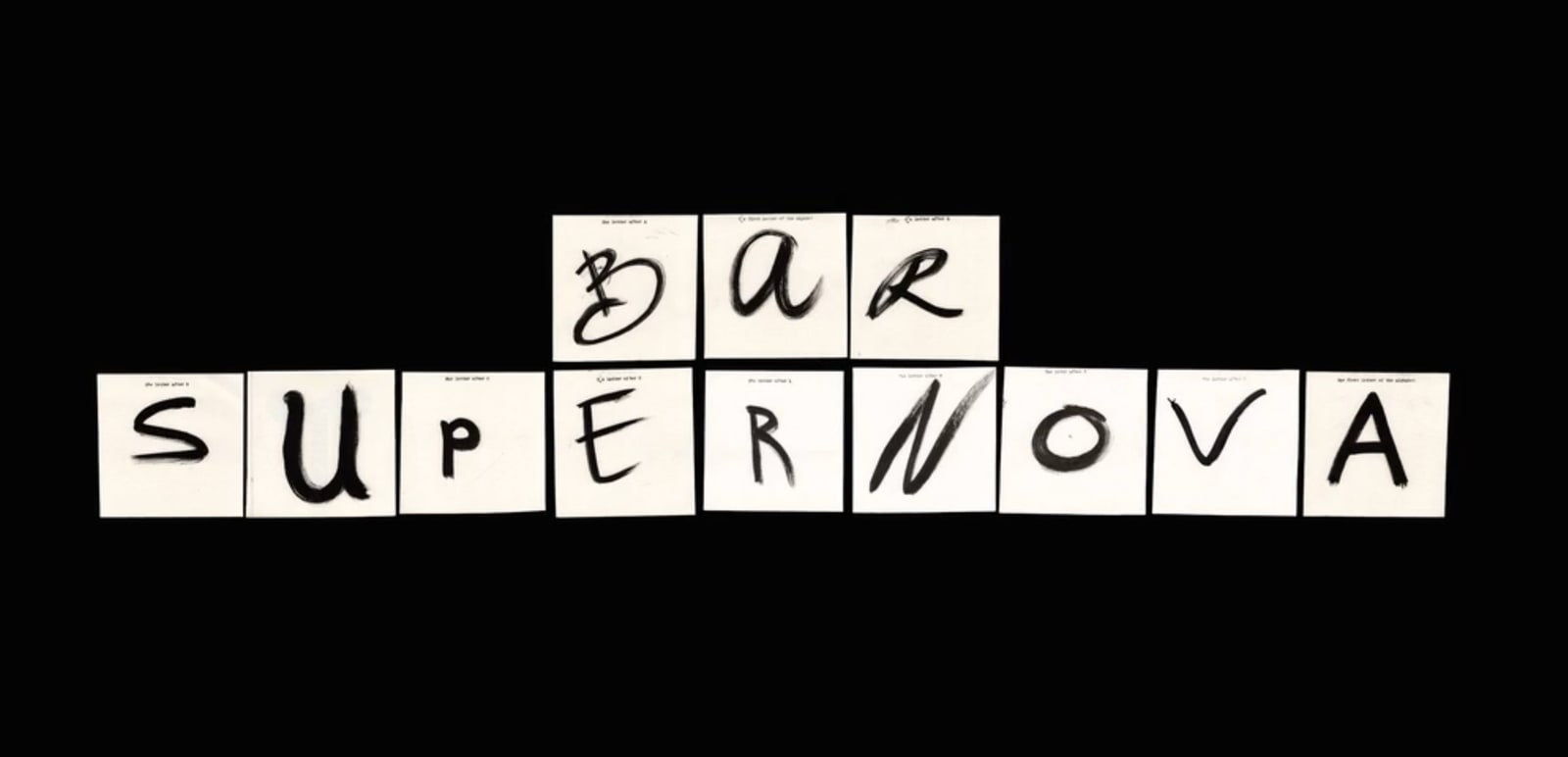 Hand-painted letter tiles spelling 'BAR SUPERNOVA' for the ONBOX crafted identity project.