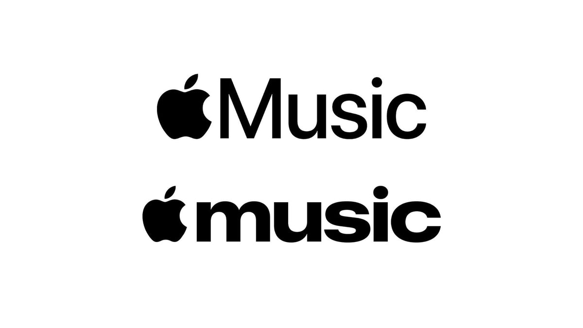 Old vs new Apple Music logo comparison, showing shift to bold lowercase wordmark