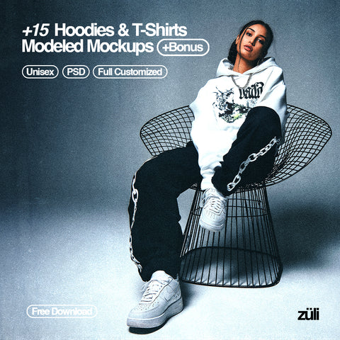 +15 Hoodies & T-Shirts Modeled Mockups | + Bonus