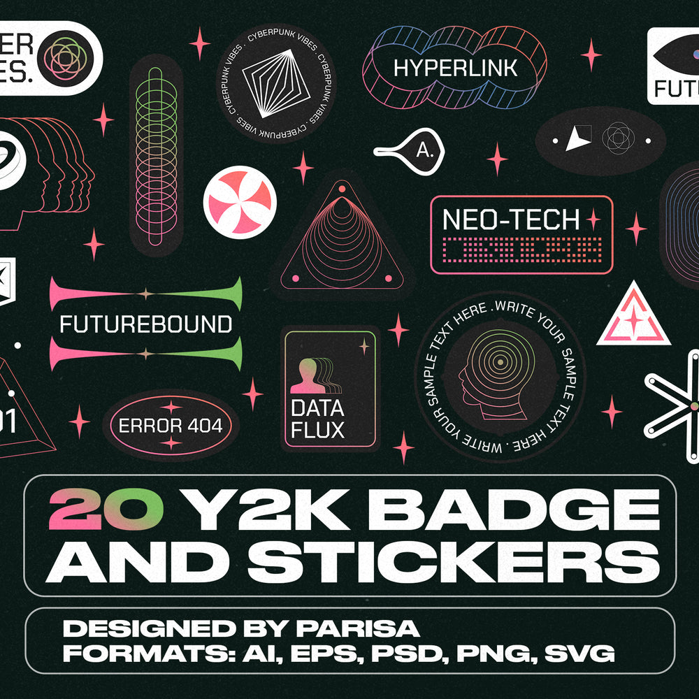 20 Y2K Badge Stickers by Parisa-Artstudio
