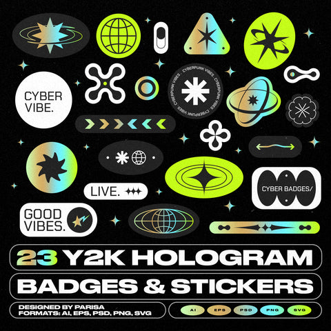 23 Y2K Hologram Badge Stickers
