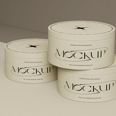 3 Round Cardboard Boxes PSD Mockup