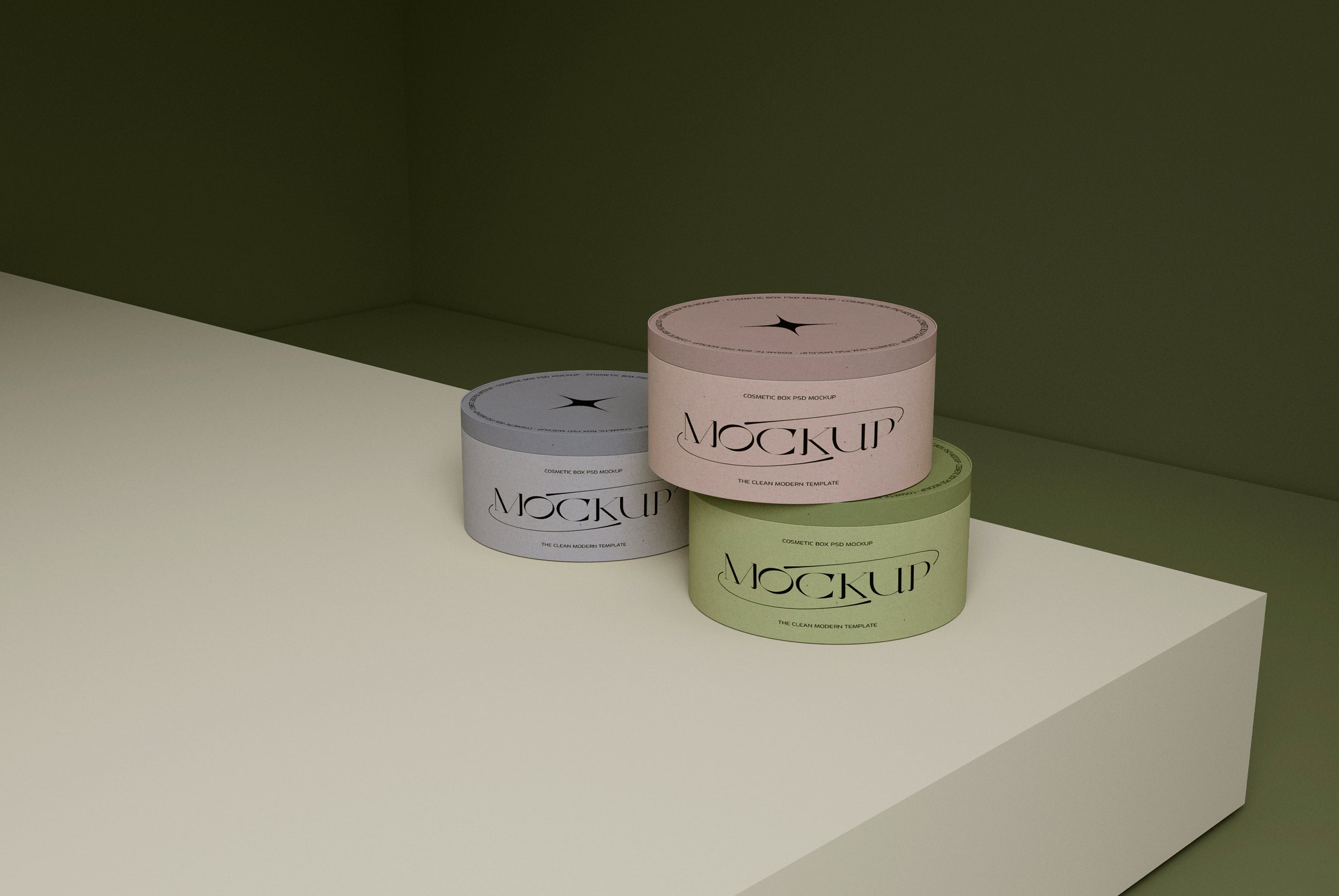 3 Round Cardboard Boxes PSD Mockup