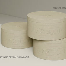 3 Round Cardboard Boxes PSD Mockup