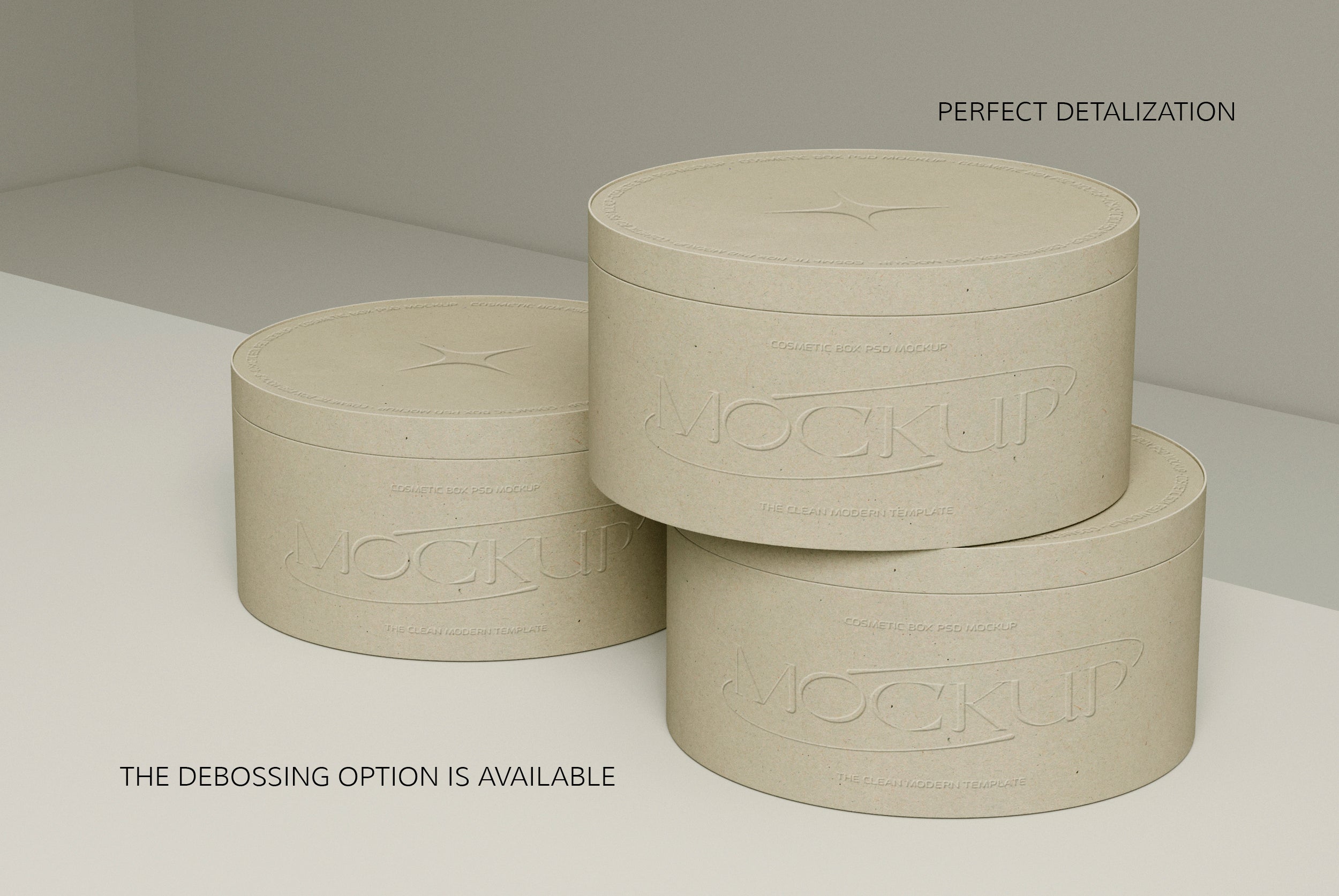 3 Round Cardboard Boxes PSD Mockup