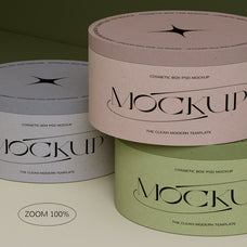 3 Round Cardboard Boxes PSD Mockup