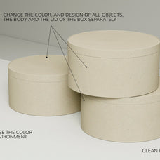 3 Round Cardboard Boxes PSD Mockup
