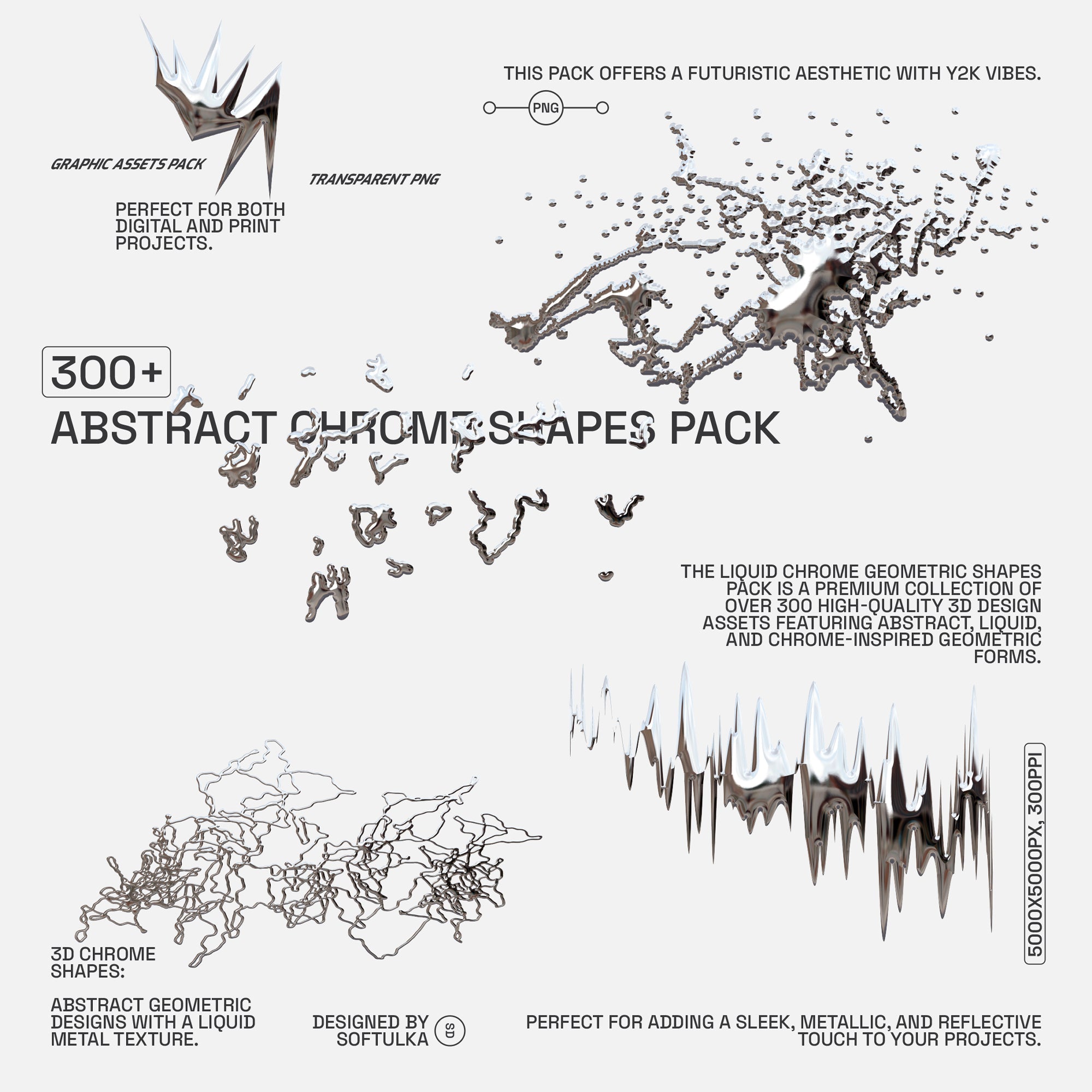 300+ Abstract Chrome Shapes Pack