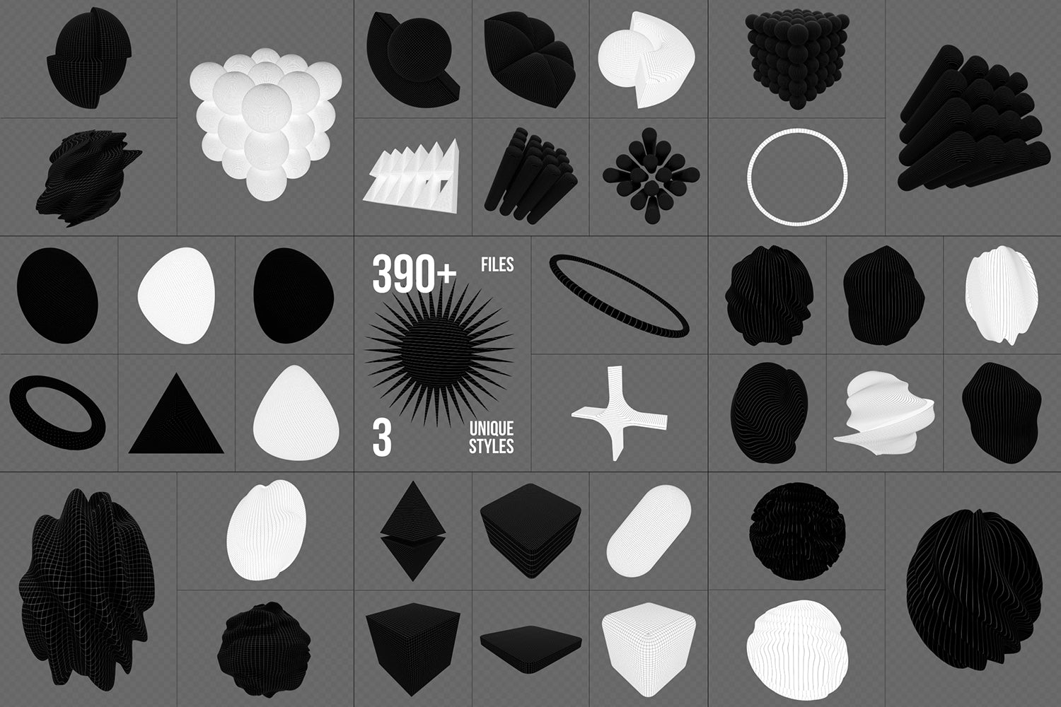 390+ Lines & Dots 3D Shapes