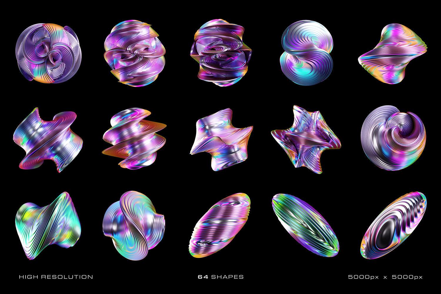 3D Iridescent HD Shapes