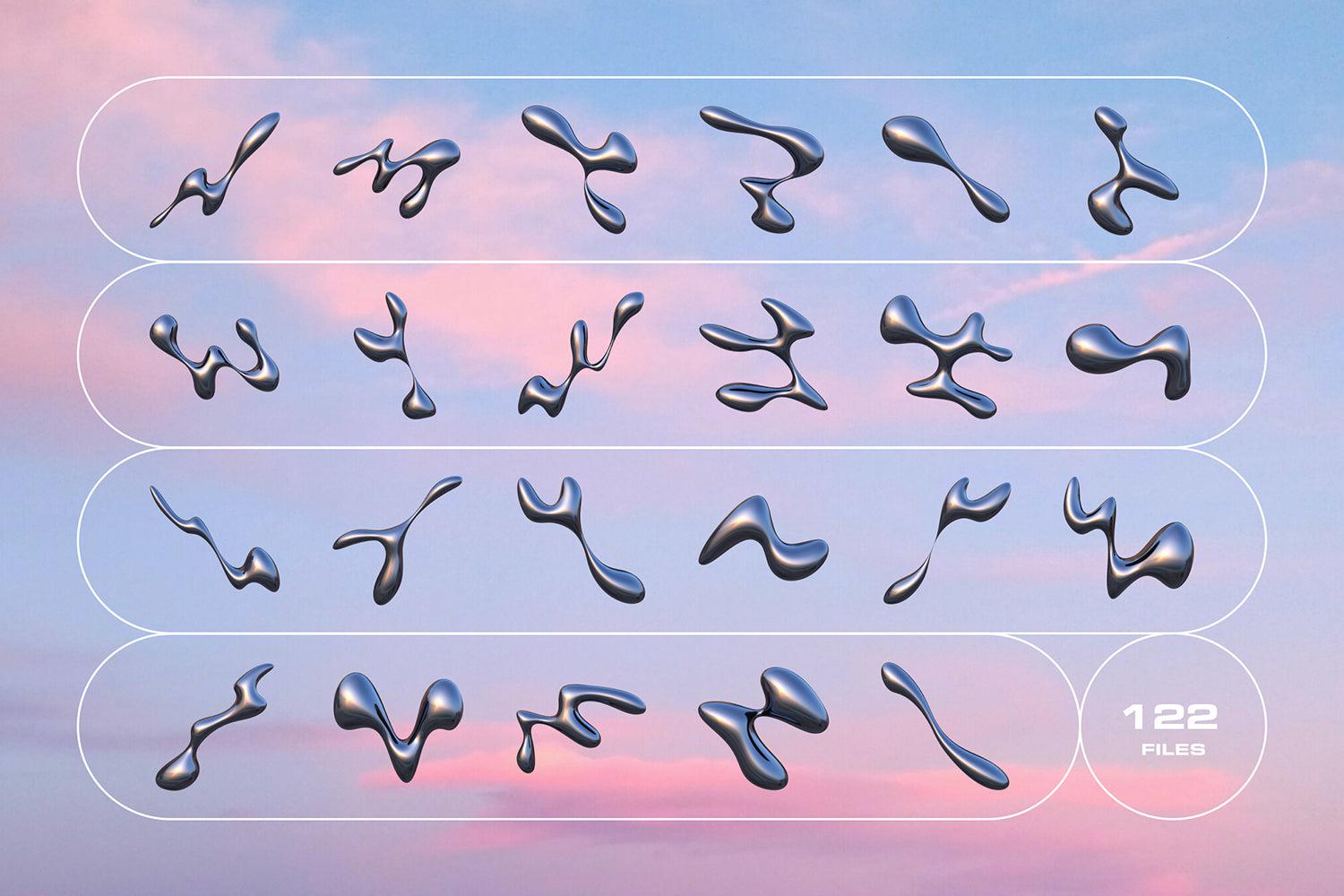 3D Liquid Metal Shapes Collection