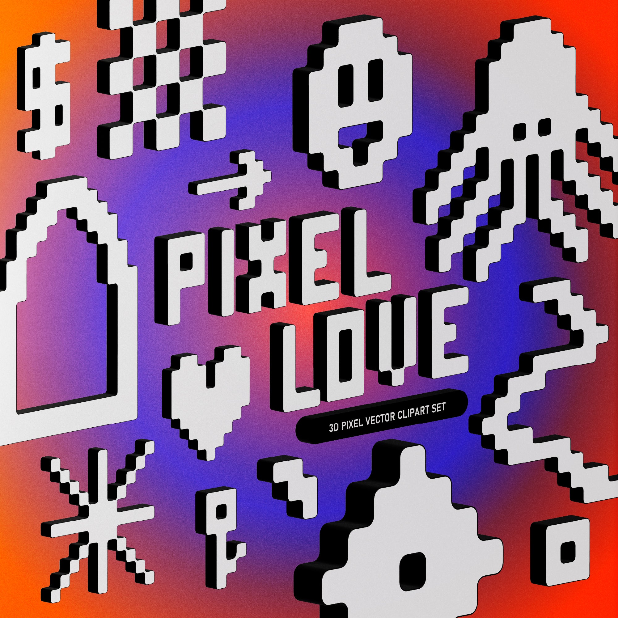 3D Pixel Love Vector Clipart