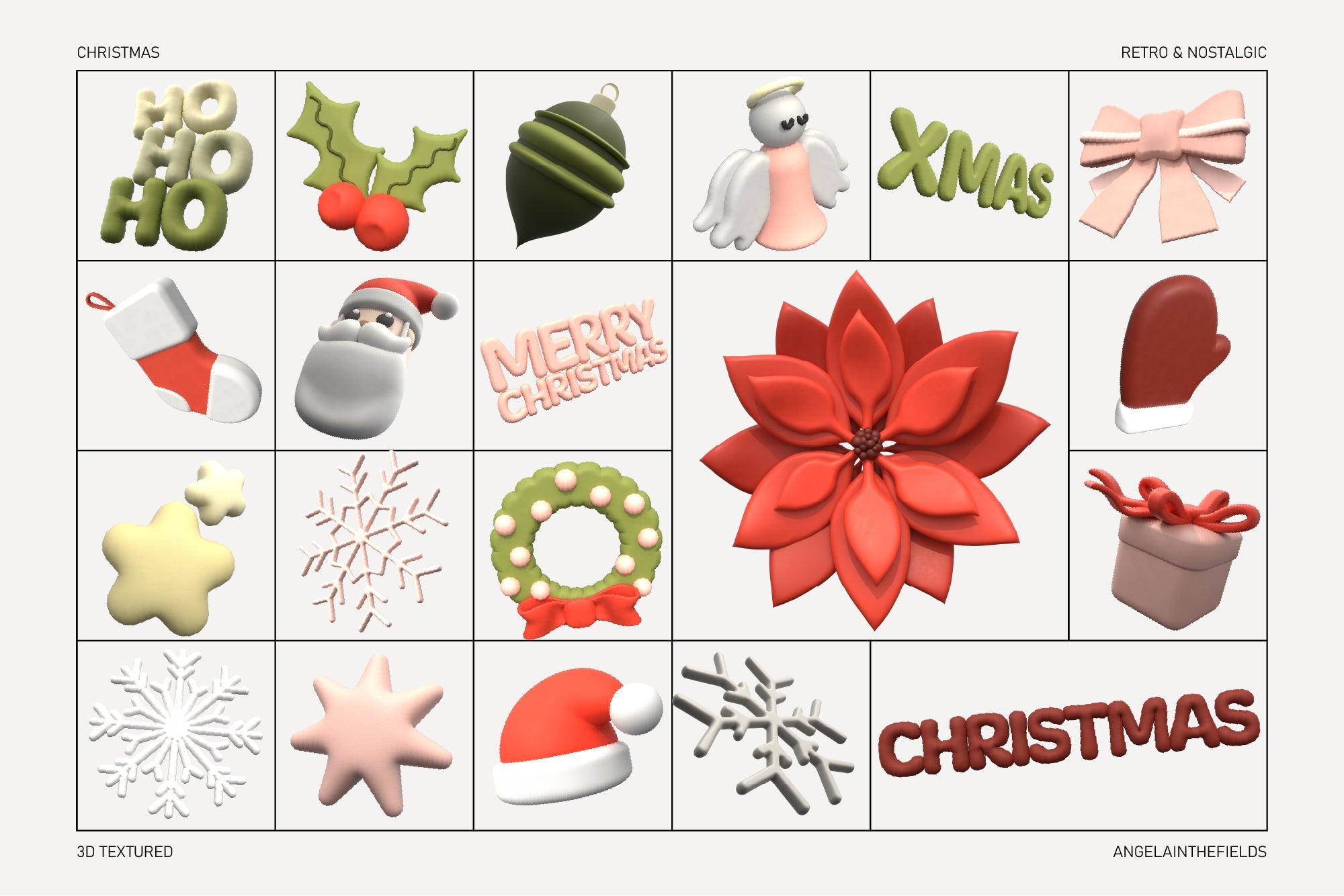 3D Retro Christmas Icons