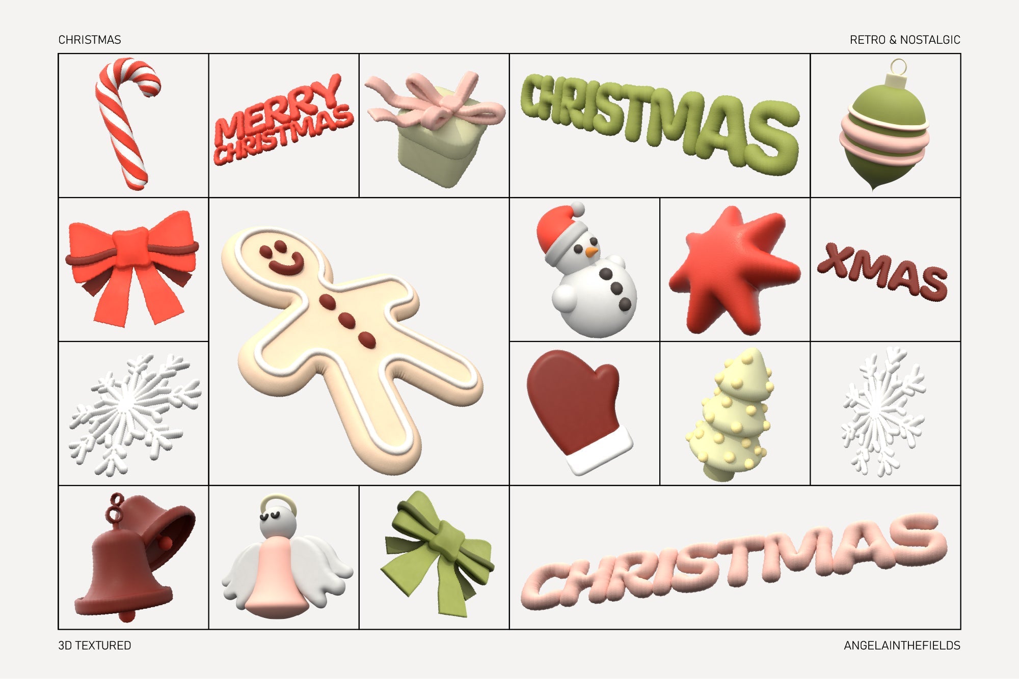 3D Retro Christmas Icons