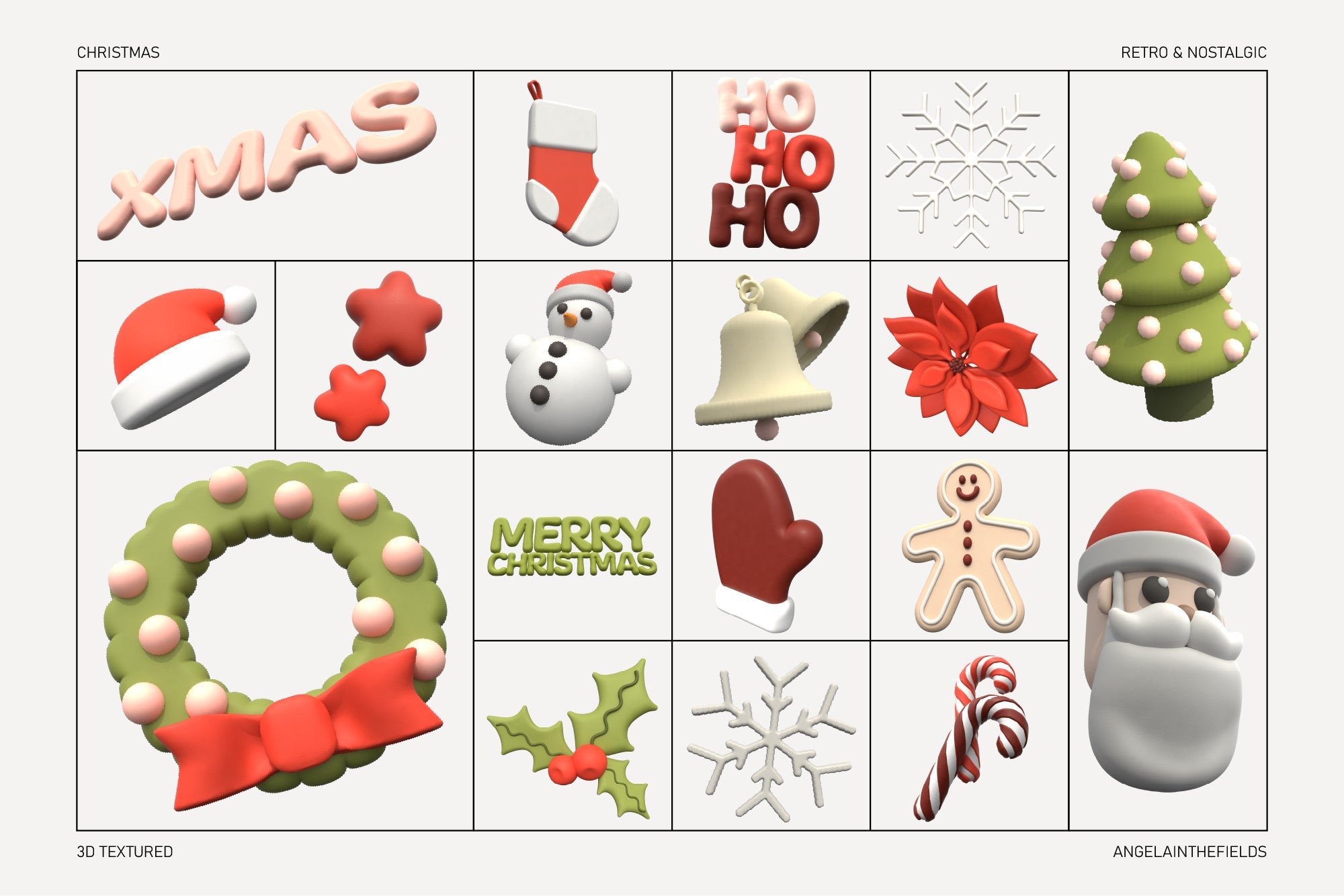 3D Retro Christmas Icons