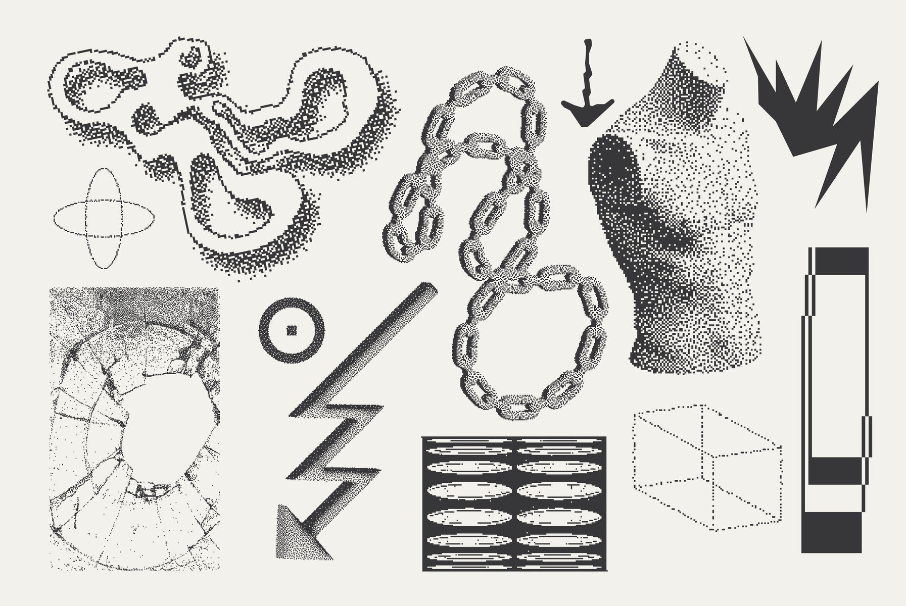 82 Vector Dither Y2K Shapes Pack