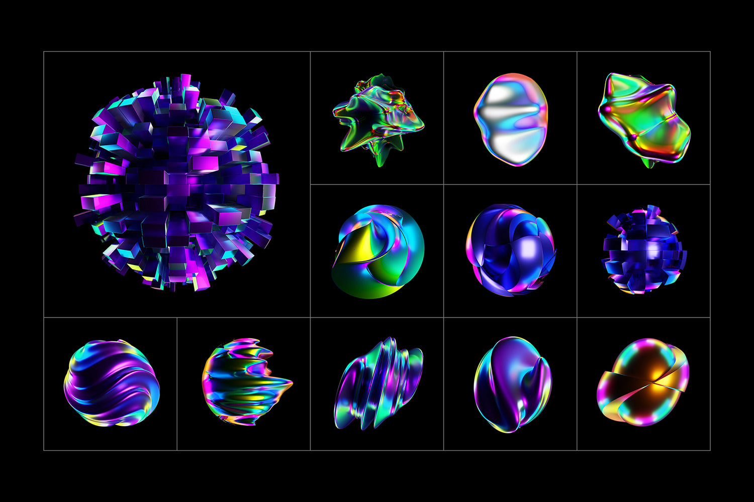 Holographic 3D Abstract Shapes