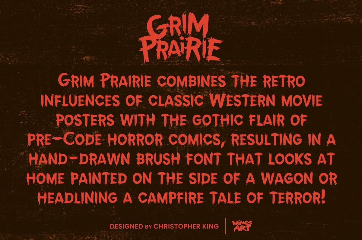 Grim Prairie: A Hand-Drawn Western Horror Brush Font by Wingsart Studio