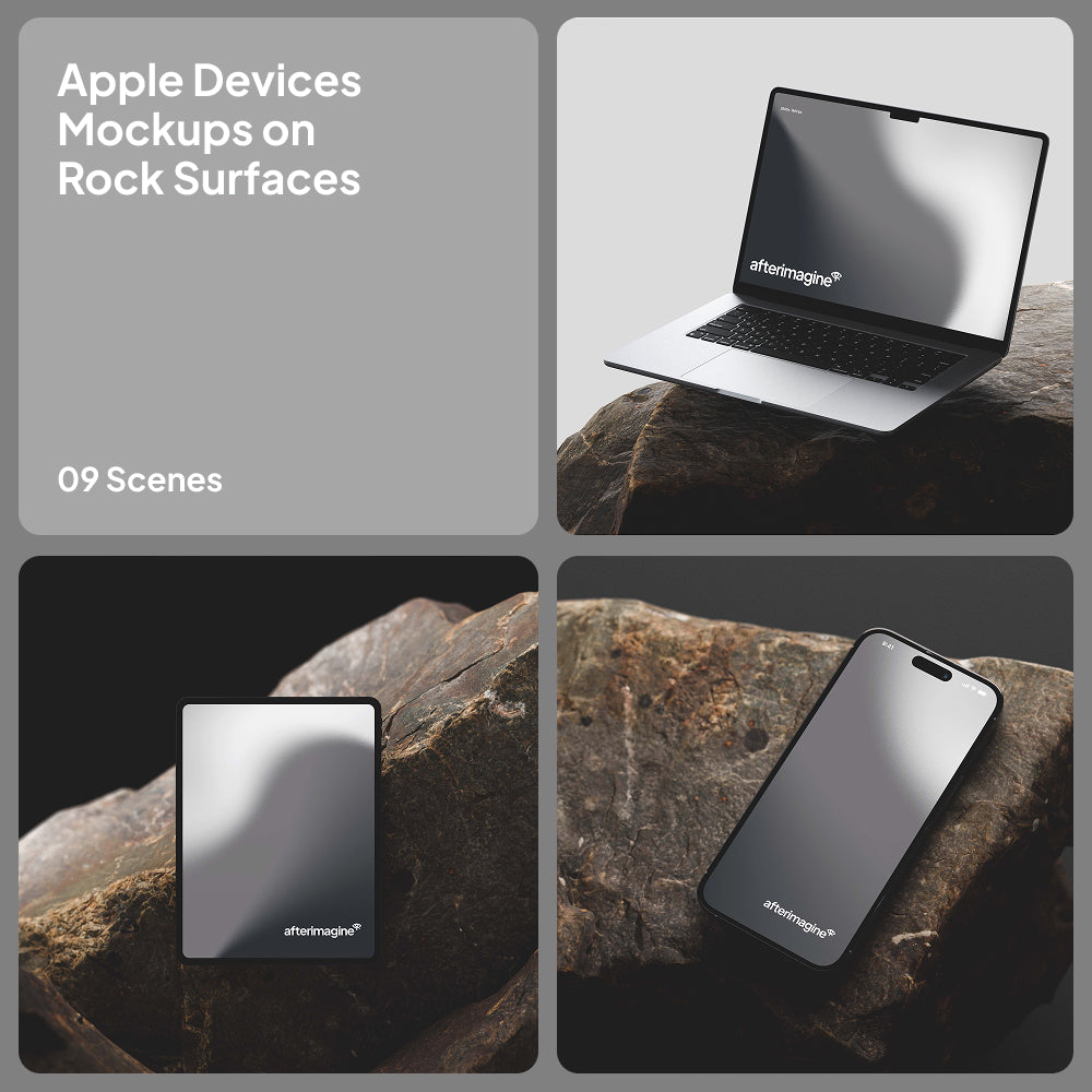 Apple Devices Mockups on Rock Surfaces