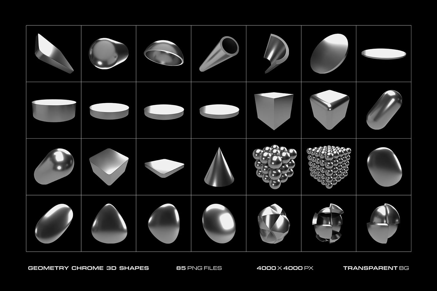Chrome Geometrical 3D Shapes