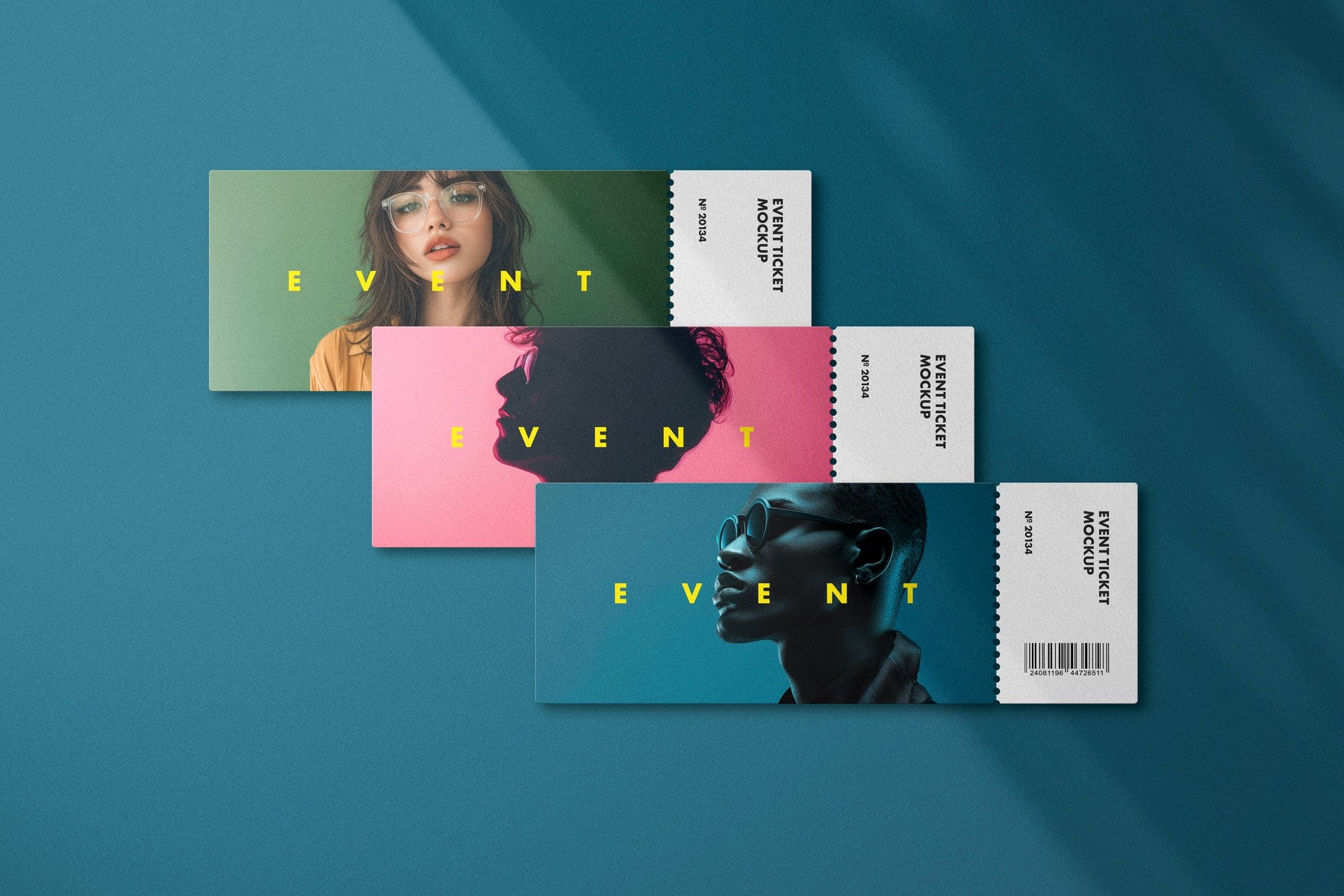 Event Ticket Mockups with Shadow Overlays