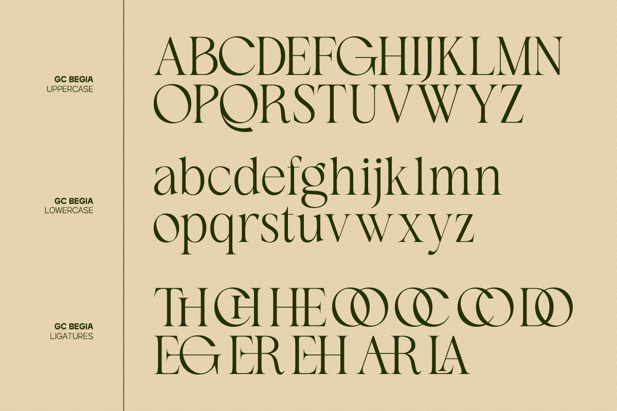 Welsh Typeface GC Begia - Modern Luxury Typeface by Glyphonic