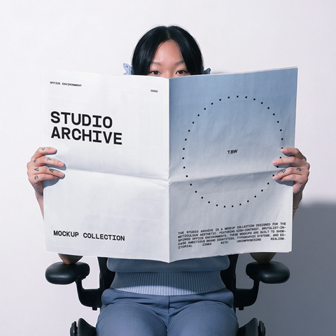 Girl Holding Paper Print Mockup - Studio Archive - T.BW Mockup Collection