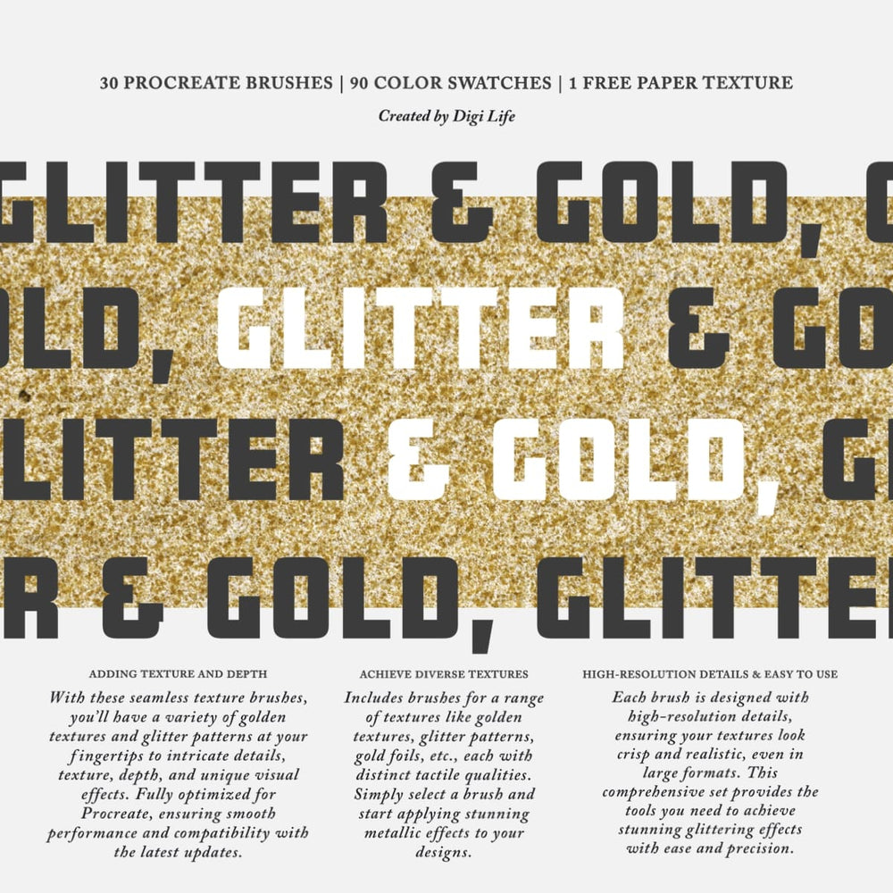 Gold & Glitter Procreate Brushes by Digi Life