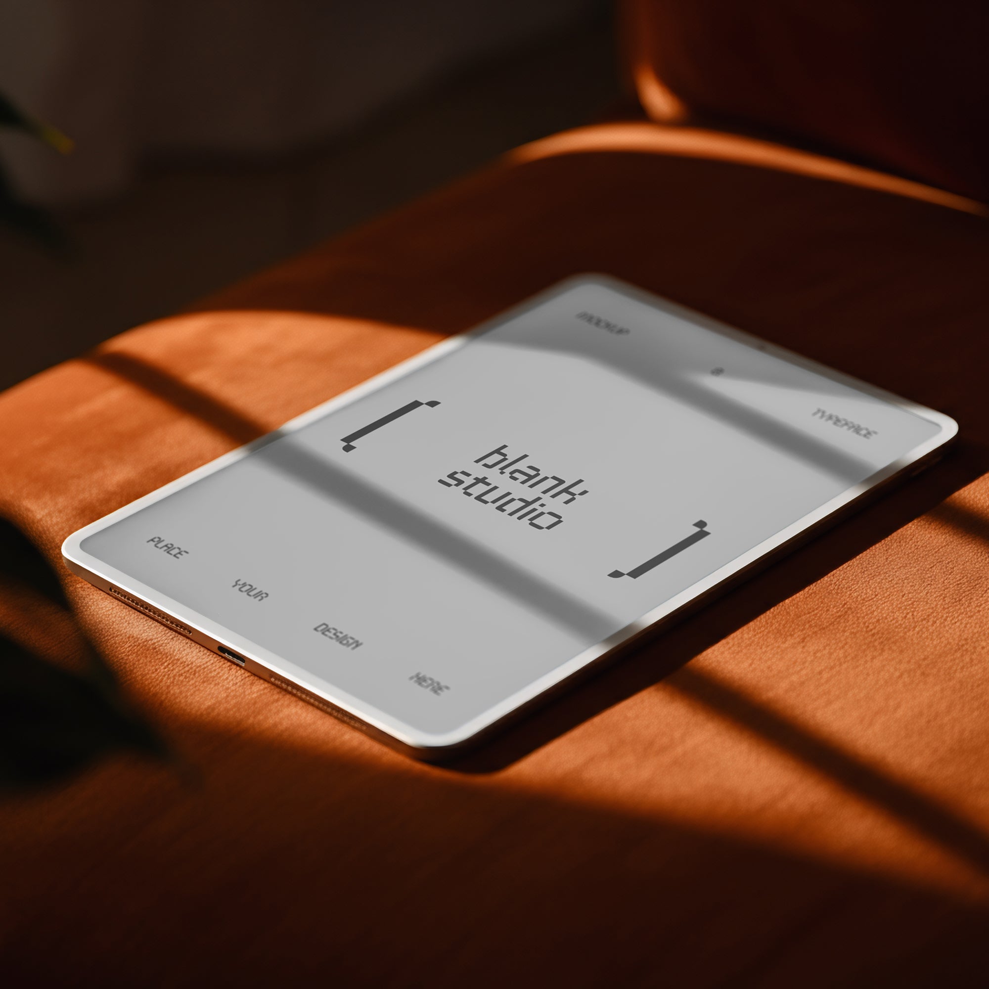 Ipad Mockup On Top Of Orange Sofa