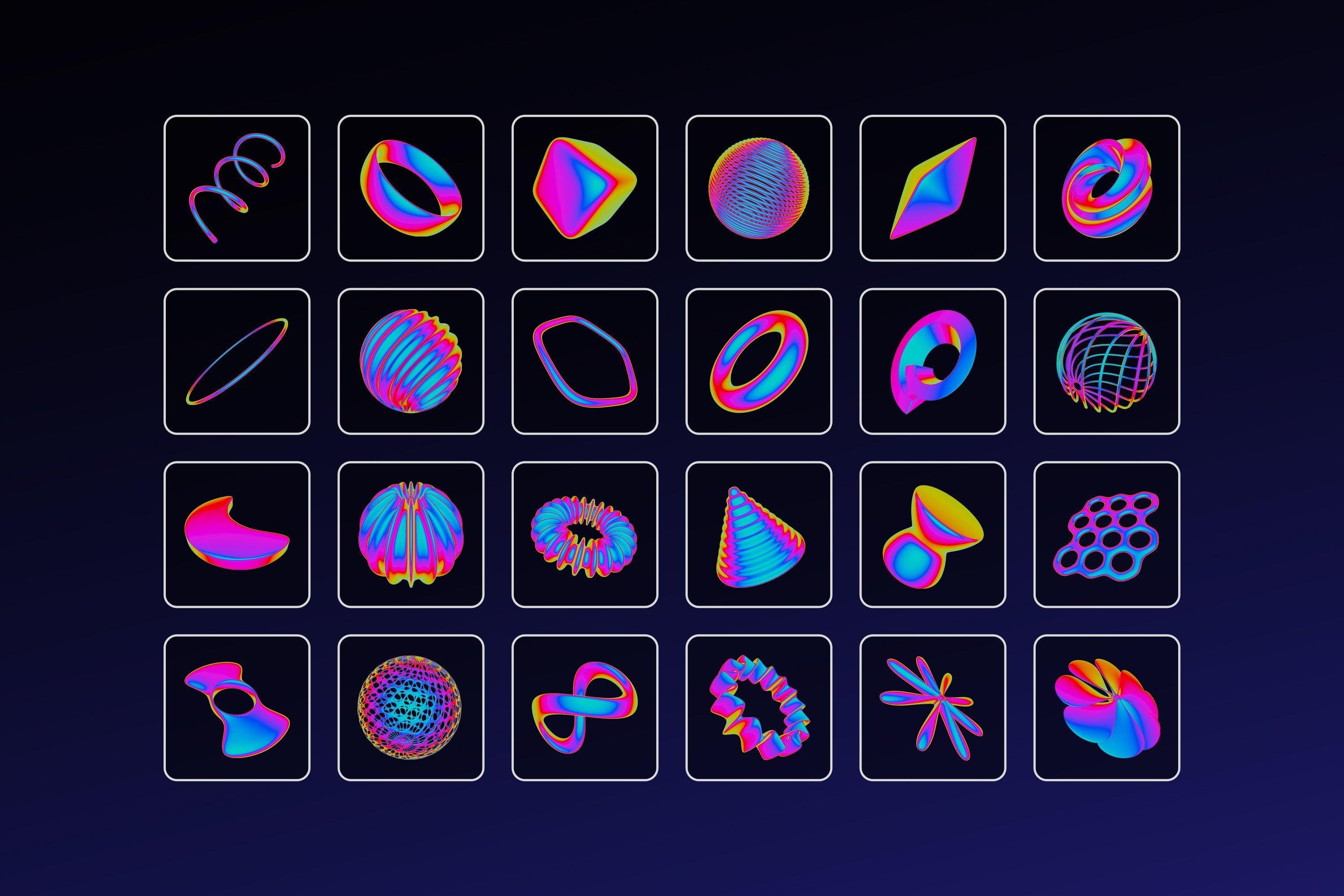 Iridescent Abstract 3D Objects