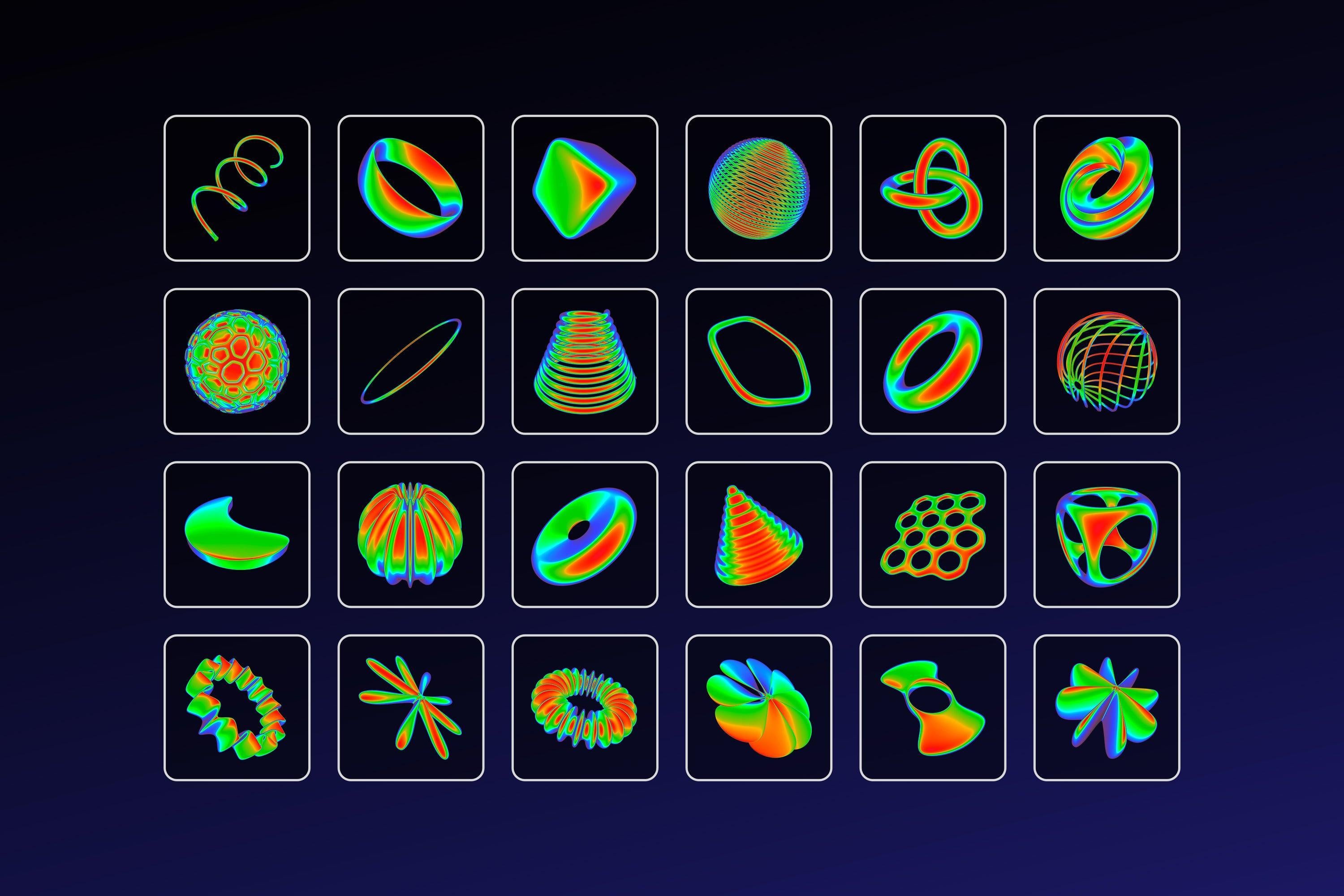 Iridescent Abstract 3D Objects