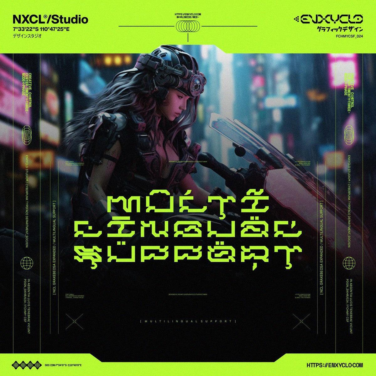 NCL Graxebeosa Expanded - Cyberpunk Futuristic Techno Mecha Font