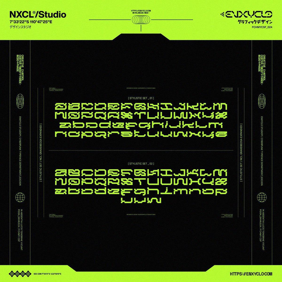 NCL Graxebeosa Expanded - Cyberpunk Futuristic Techno Mecha Font