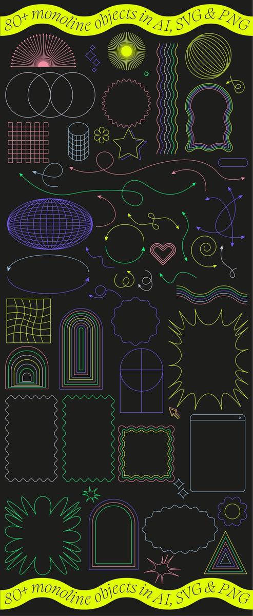 Neon Monoline Vector Objects Set