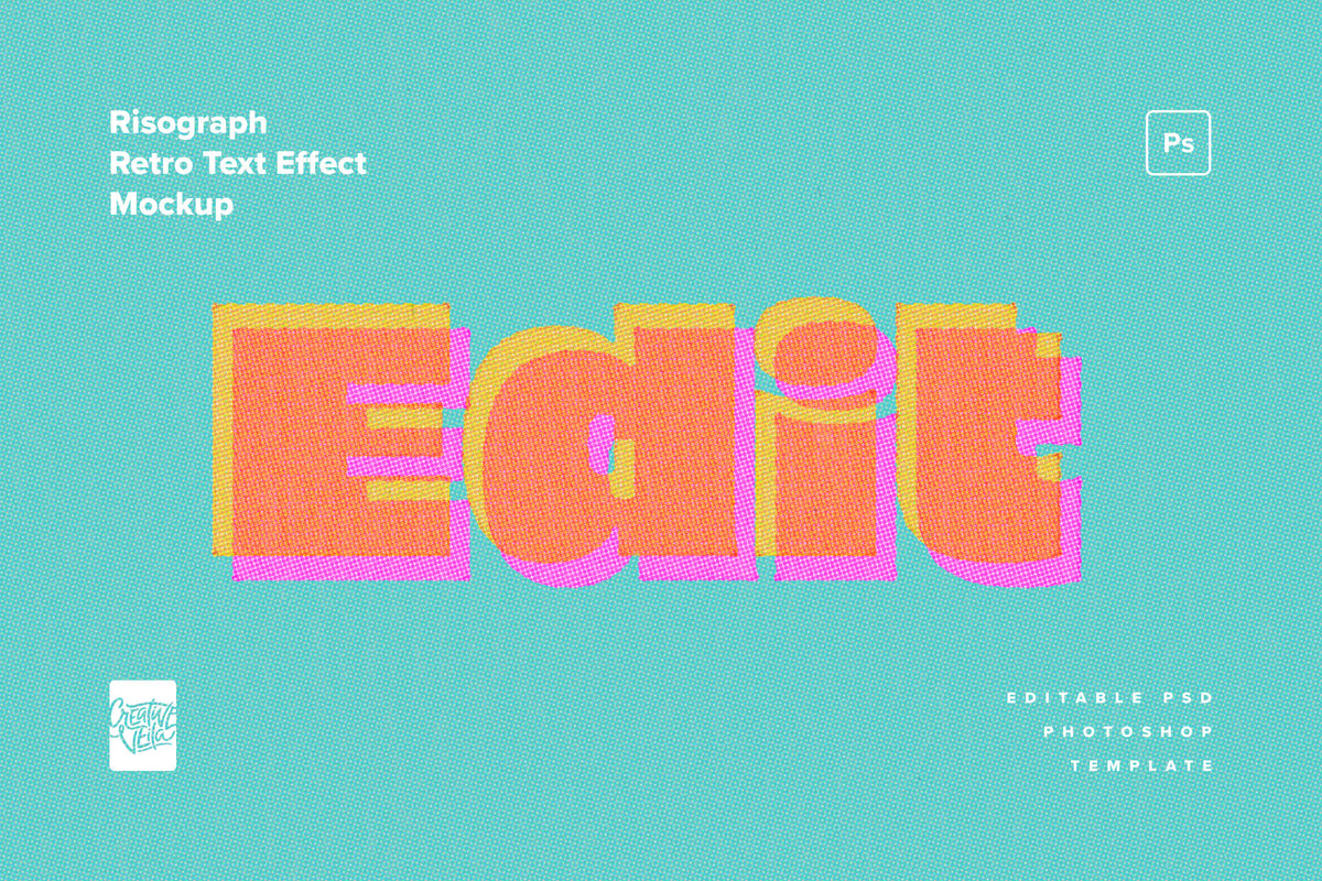 Efect Video Reter O Risograph Retro Text Effect by Creative Veila