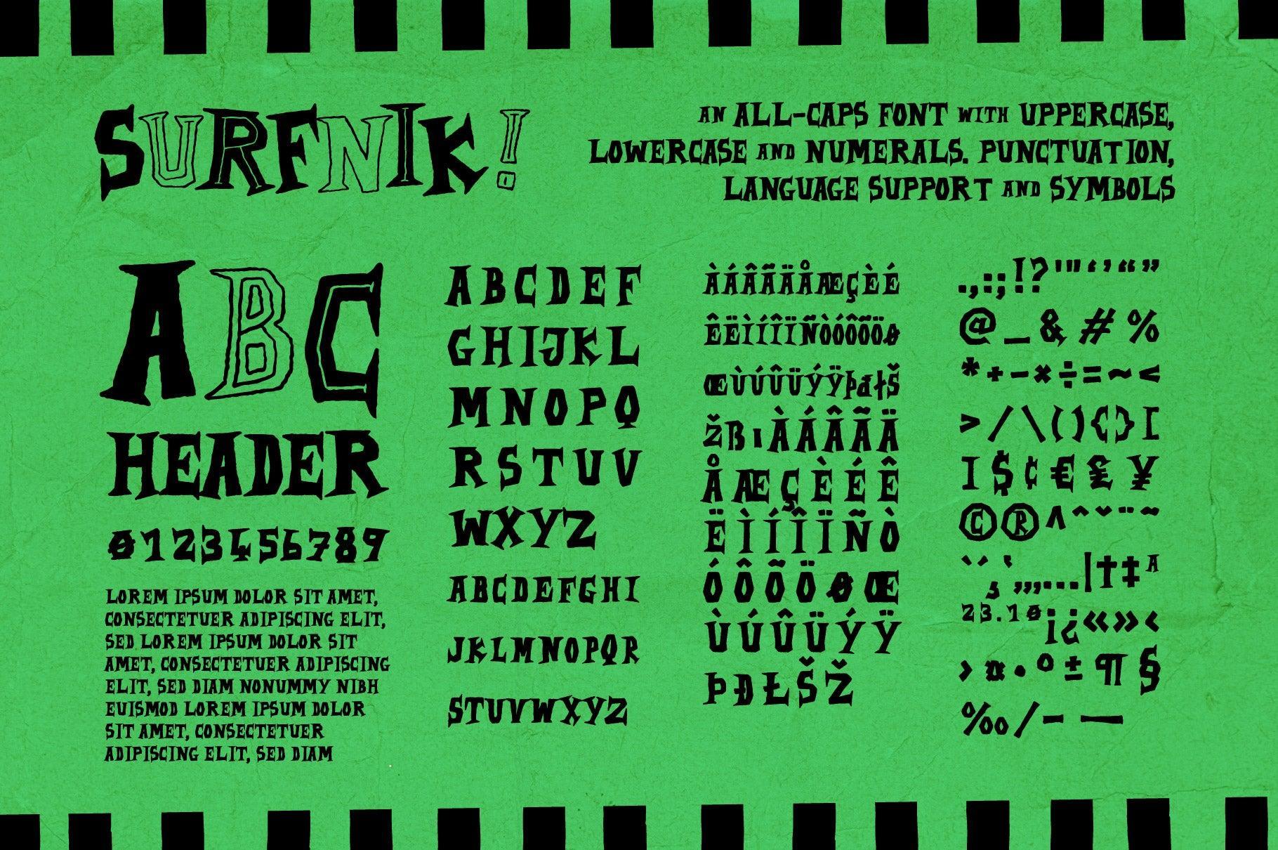 Surfnik - A Hand-Made Vintage Surf and Beatnik Font