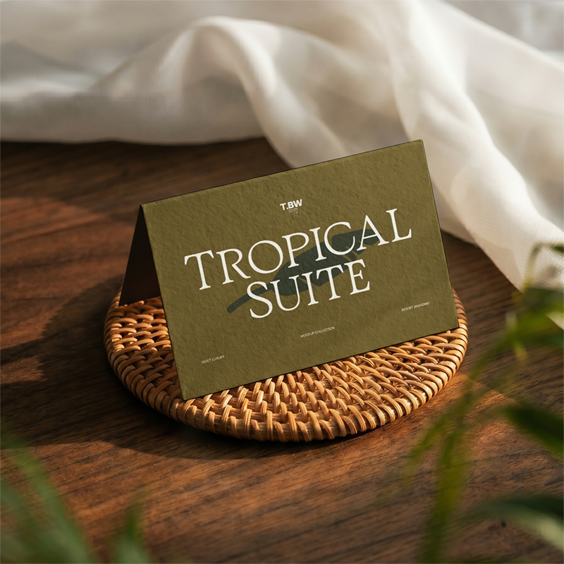 Tent Print Card Mockup – Tropical Suite - T.BW Mockup Collection