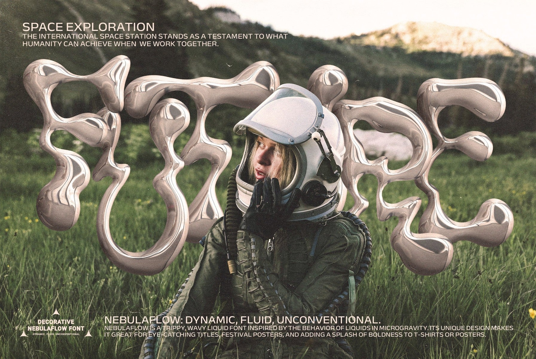 The Nebula Flow Font - Chrome Typeface